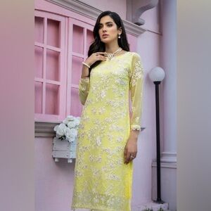 NWOT Pakistani Indian Azure Shalwar Kameez - Yellow Floral- S